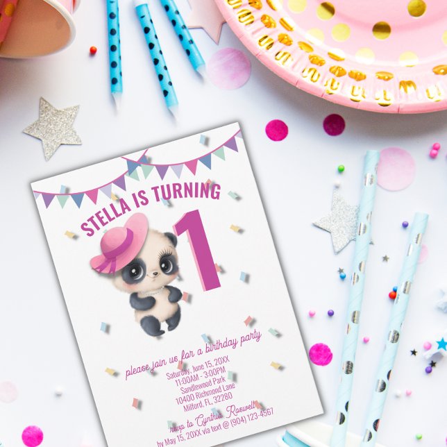 Panda in Pink Hat - Personalised Birthday Invite (Creator Uploaded)