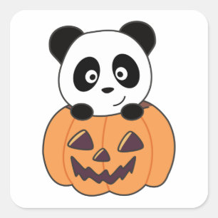 Panda In Pumpkin Sweet Pandas Happy Halloween Squa Square Sticker