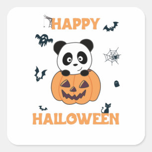Panda In Pumpkin Sweet Pandas Happy Halloween Square Sticker