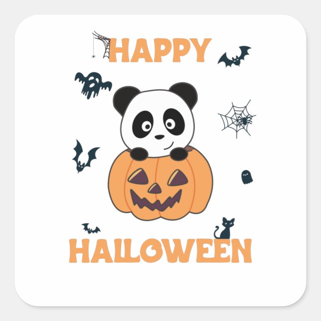 Panda In Pumpkin Sweet Pandas Happy Halloween Square Sticker (Front)