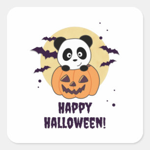 Panda In Pumpkin Sweet Pandas Happy Halloween Square Sticker