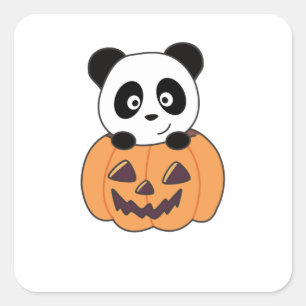 Panda In Pumpkin Sweet Pandas Happy Halloween Square Sticker