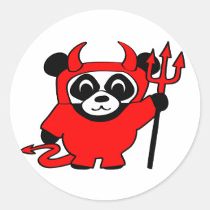 Panda in Red Devil Costume Classic Round Sticker