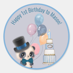 Panda in Top Hat Baby's 1st Birthday Classic Round Sticker