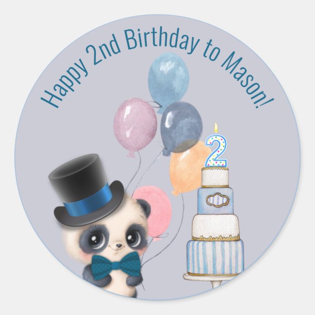 Panda in Top Hat | Baby's 2nd Birthday Classic Round Sticker (Front)