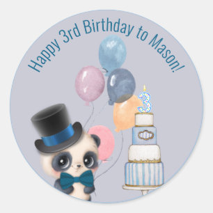 Panda in Top Hat   Baby's 3rd Birthday Classic Rou Round Sticker