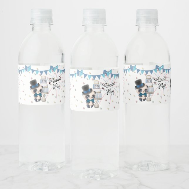 Panda in Top Hat | Panda Pop Water Bottle Labels (Bottles)