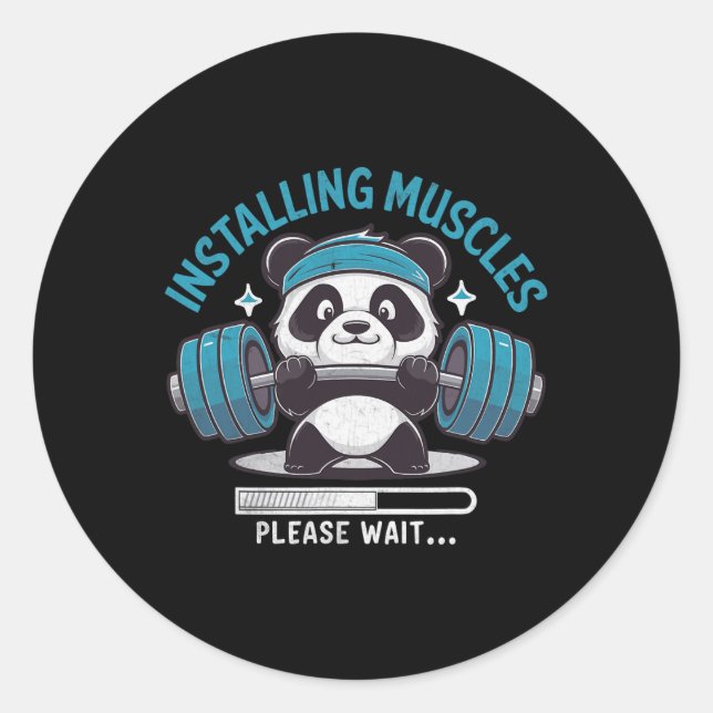 Panda Installing Muscles Please Wait Weightlifter  Classic Round Sticker (Front)