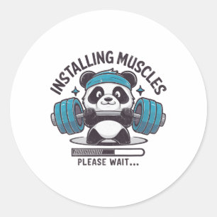 Panda Installing Muscles Please Wait Weightlifter Classic Round Sticker