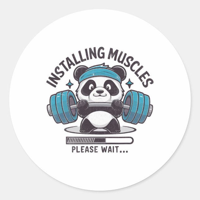 Panda Installing Muscles Please Wait Weightlifter  Classic Round Sticker (Front)