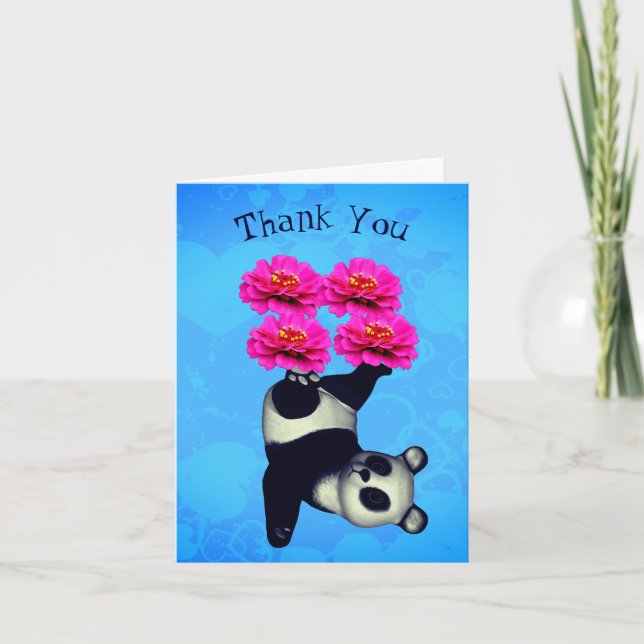 Panda Juggling Zinnias Flower Thank You Card (Front)