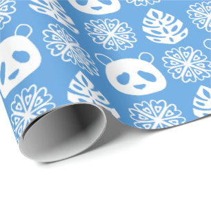 Panda Jungle Impressions on Blue Wrapping Paper