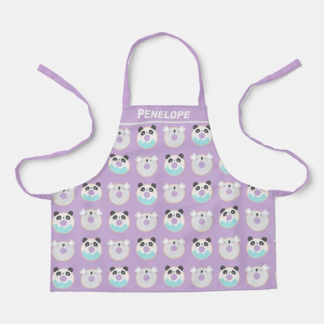 Panda Koala Kawaii Doughnut Pattern Personalised Apron (Front)