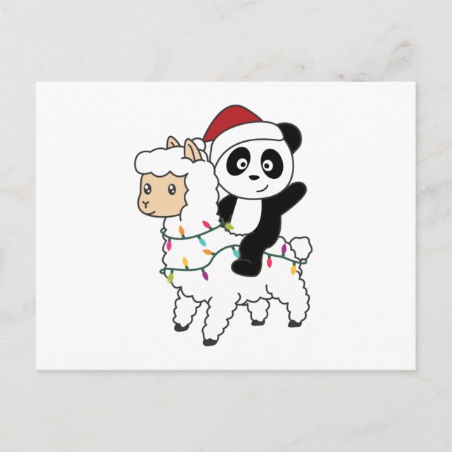 Panda Lama Christmas Snow Winter Animals Postcard (Front)