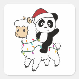 Panda Lama Christmas Snow Winter Animals Square Sticker