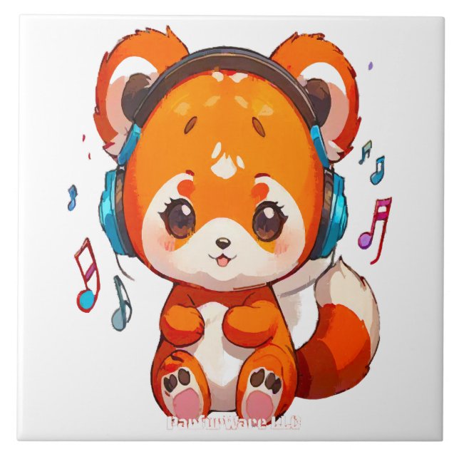 Panda Listening to Kpop Music Tile (Front)