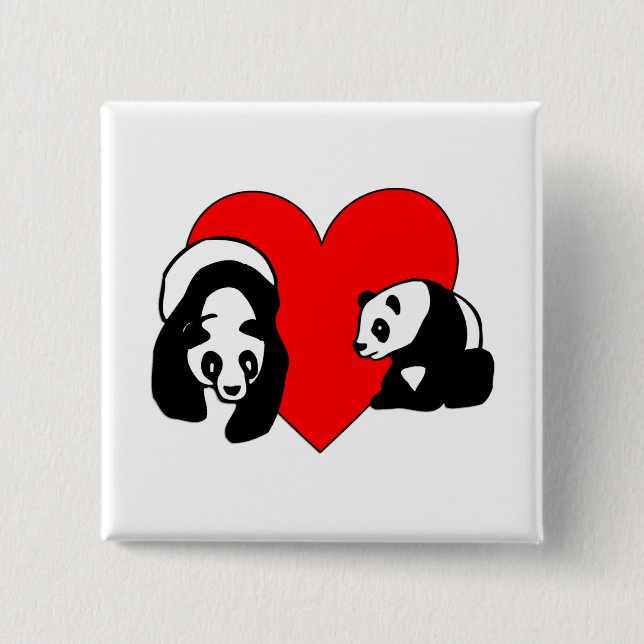 Panda Love 15 Cm Square Badge (Front)
