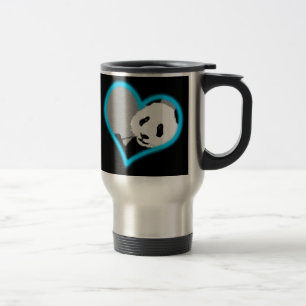 panda love. neon light. travel mug