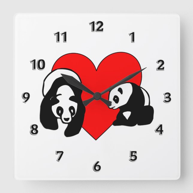 Panda Love Square Wall Clock (Front)