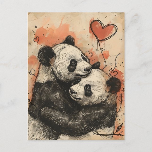 Panda Love Valentine's day  Postcard (Front)