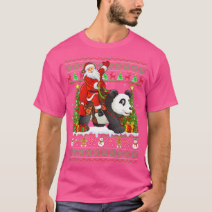 Panda Lover Funny Ugly Santa Riding Panda Christma T-Shirt