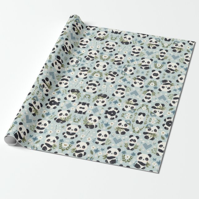 Panda Magic: Adorable Wrapping Paper Design (Unrolled)