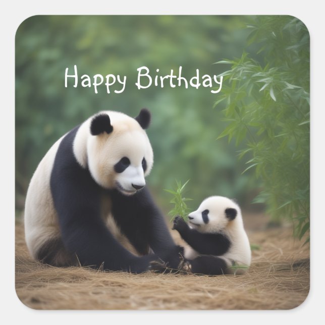 Panda Mama and Baby Square Sticker (Front)