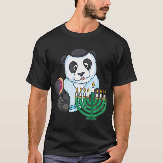 Panda Menorah Happy Hanukkah Jewish Holiday T-Shirt (Front)