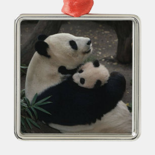 Panda Momma And Baby Metal Tree Decoration