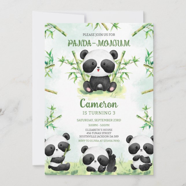 Panda-monium Panda Birthday Invitation (Front)