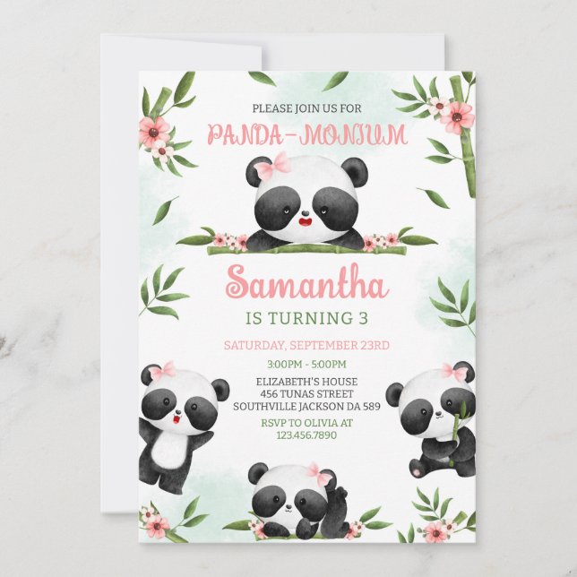 Panda-monium Panda Birthday Invitation (Front)