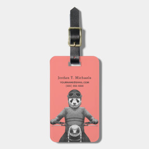 Panda Motorcyle Rider Add Your Name Luggage Tag