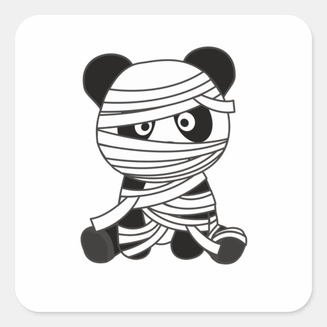 Panda Mummy Pumpkin Pandas Happy Halloween Square Sticker (Front)