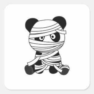 Panda Mummy Pumpkin Pandas Happy Halloween Square Sticker