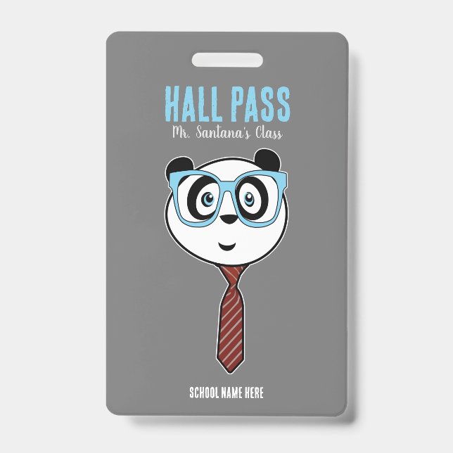 Panda Nerd Hall Pass Badge ID Badge (Front)