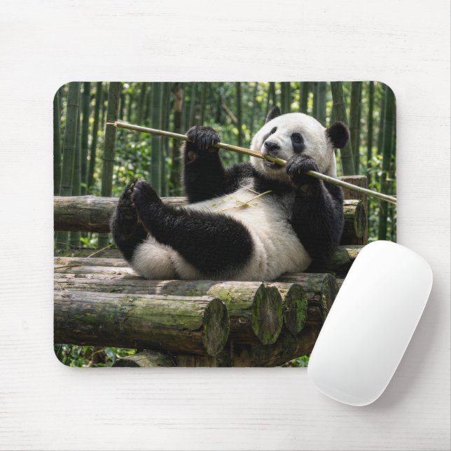 Panda on a Log Platform Mouse Mat (With Mouse)