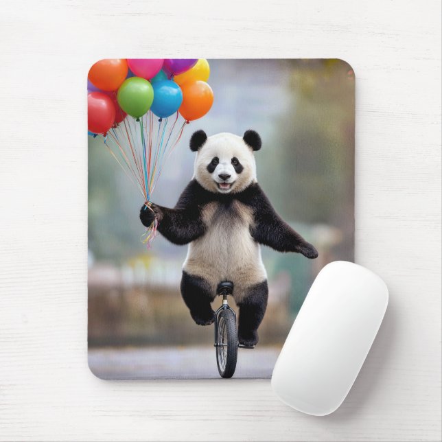 Panda on a Unicycle with Balloon Bouquet Mouse Mat (With Mouse)