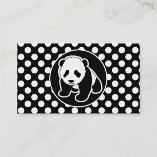 Panda on Black and White Polka Dots Business Card