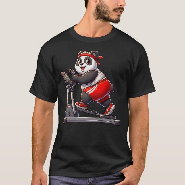 Panda on Elliptical Trainer Gym Fitness Workout Tr T-Shirt (Front)