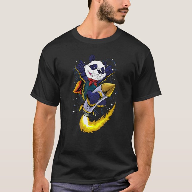 Panda On Rocket Space Sad Aesthetic Edgy Streetwea T-Shirt (Front)