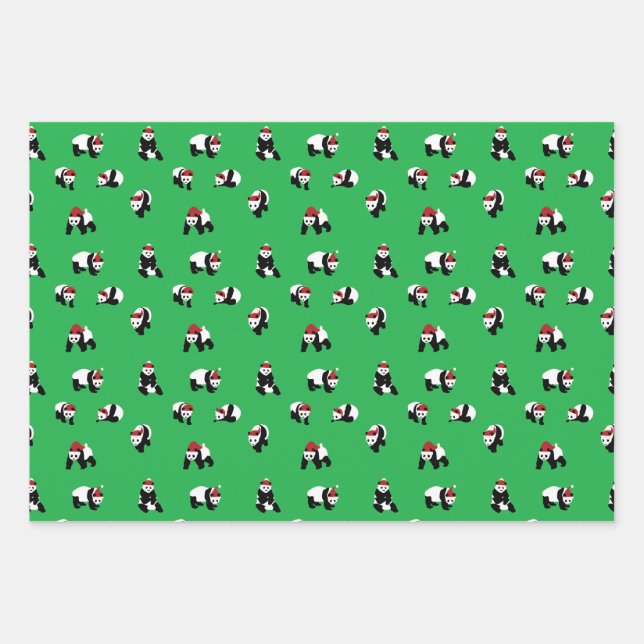 Panda Panda Panda Santa Claus Christmas Bear Wrapping Paper Sheet (Front)