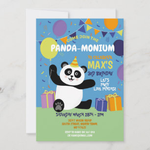 Panda Party Birthday Panda-monium Blue Invitation