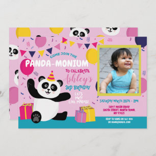 Panda Party Birthday Panda-monium Photo Pink Invitation