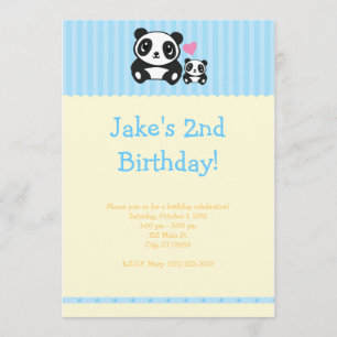 Panda Party Invitation - Blue & Cream