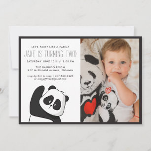 Panda Party Monochrome & Photo Invitation