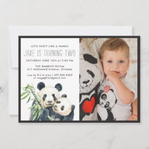 Panda Party Monochrome & Photo Invitation