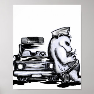 Panda patrol officer clothe police car nap poster