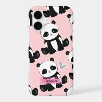 Panda Pattern Girly Pink Custom Name