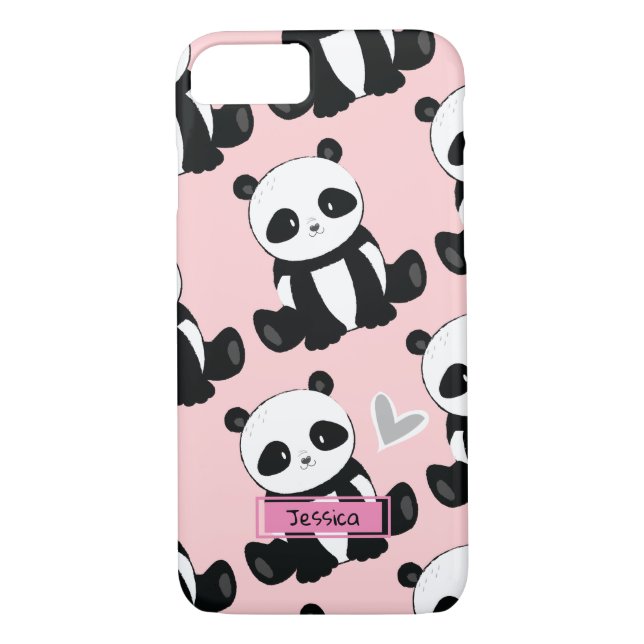 Panda Pattern Girly Pink Custom Name Case-Mate iPhone Case (Back)