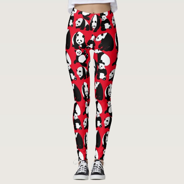 Panda pattern Red BG Leggings (Front)